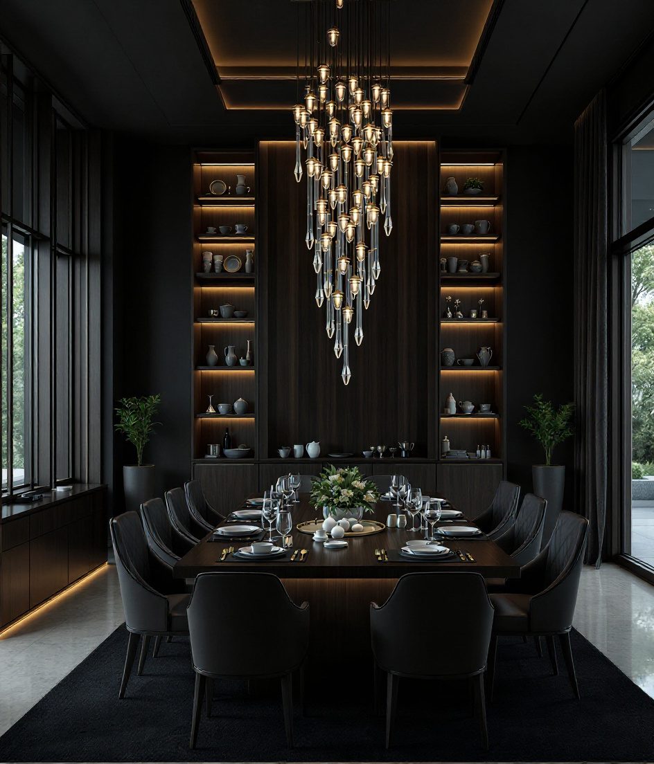 Luxury Double-Height Dining — Charcoal Minimal