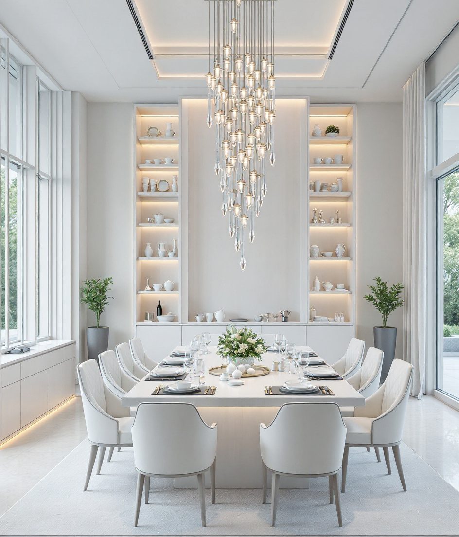 Luxury Double-Height Dining — White Modern