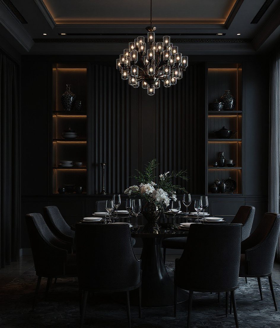 Luxury Sage Brass Villa Dining — Charcoal Minimal