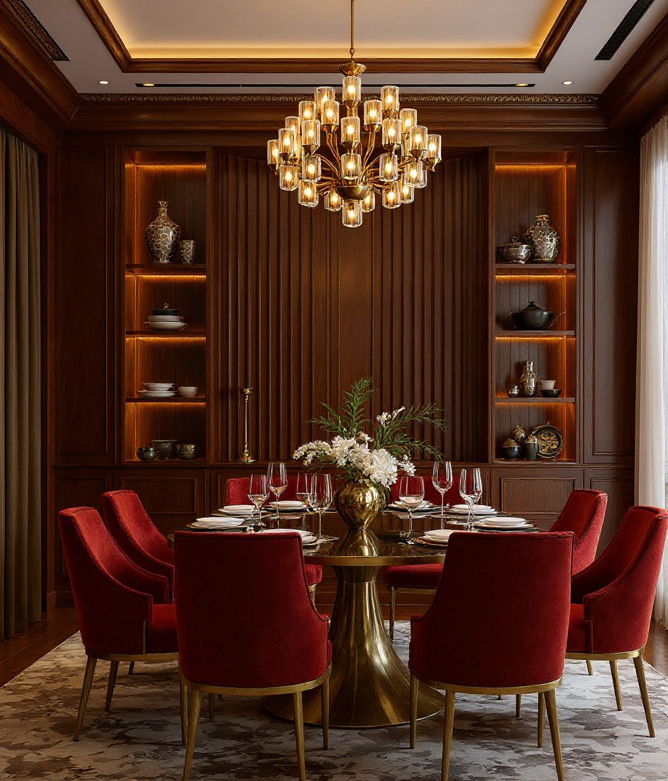 Luxury Sage Brass Villa Dining — Walnut Classic