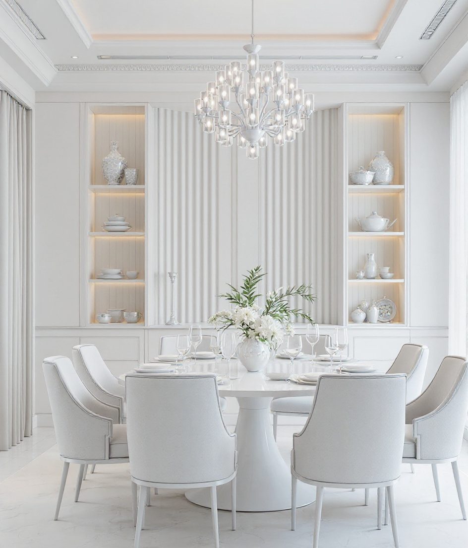 Luxury Sage Brass Villa Dining — White Modern