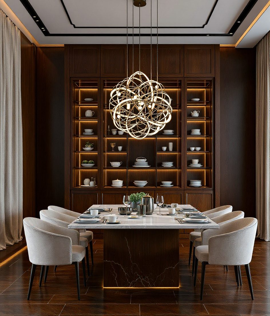 Luxury Statement-Chandelier Dining — Walnut Classic