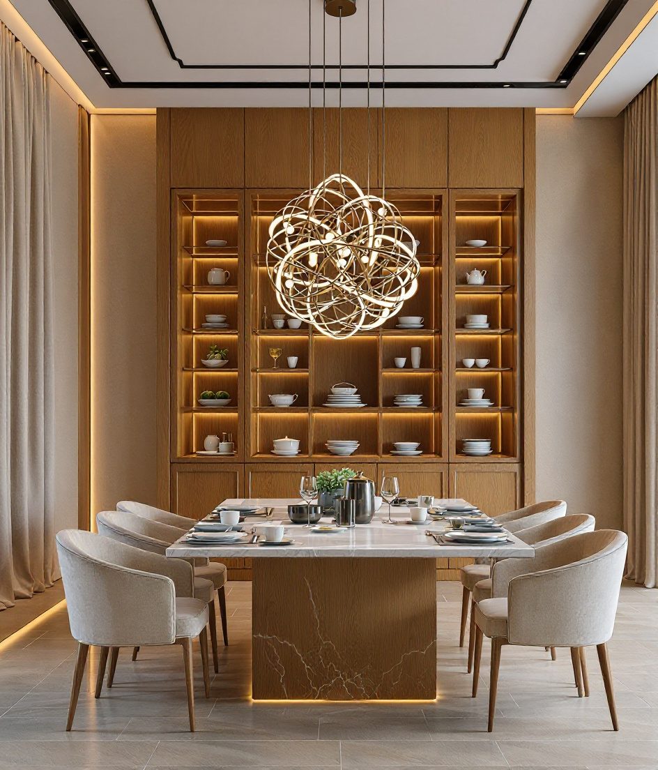 Luxury Statement-Chandelier Dining — Warm Oak