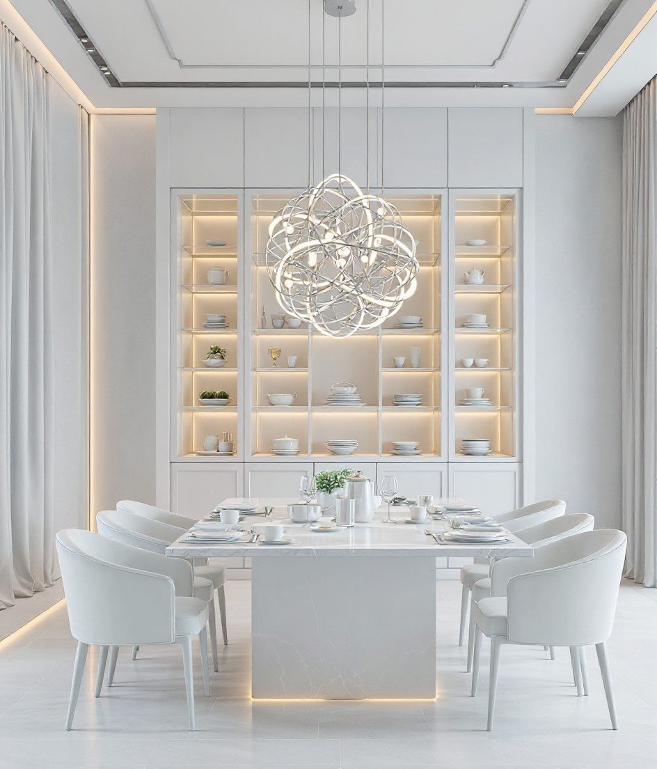 Luxury Statement-Chandelier Dining — White Modern