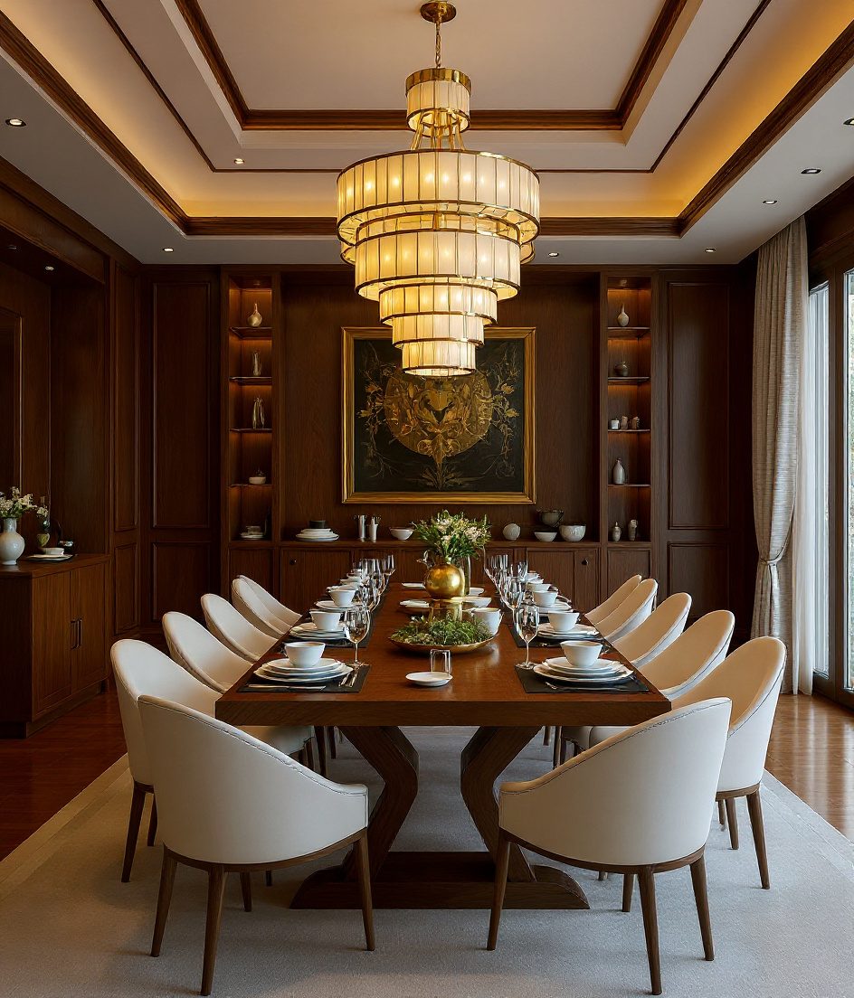 Luxury Warm-Wood Banquet Dining — Walnut Classic