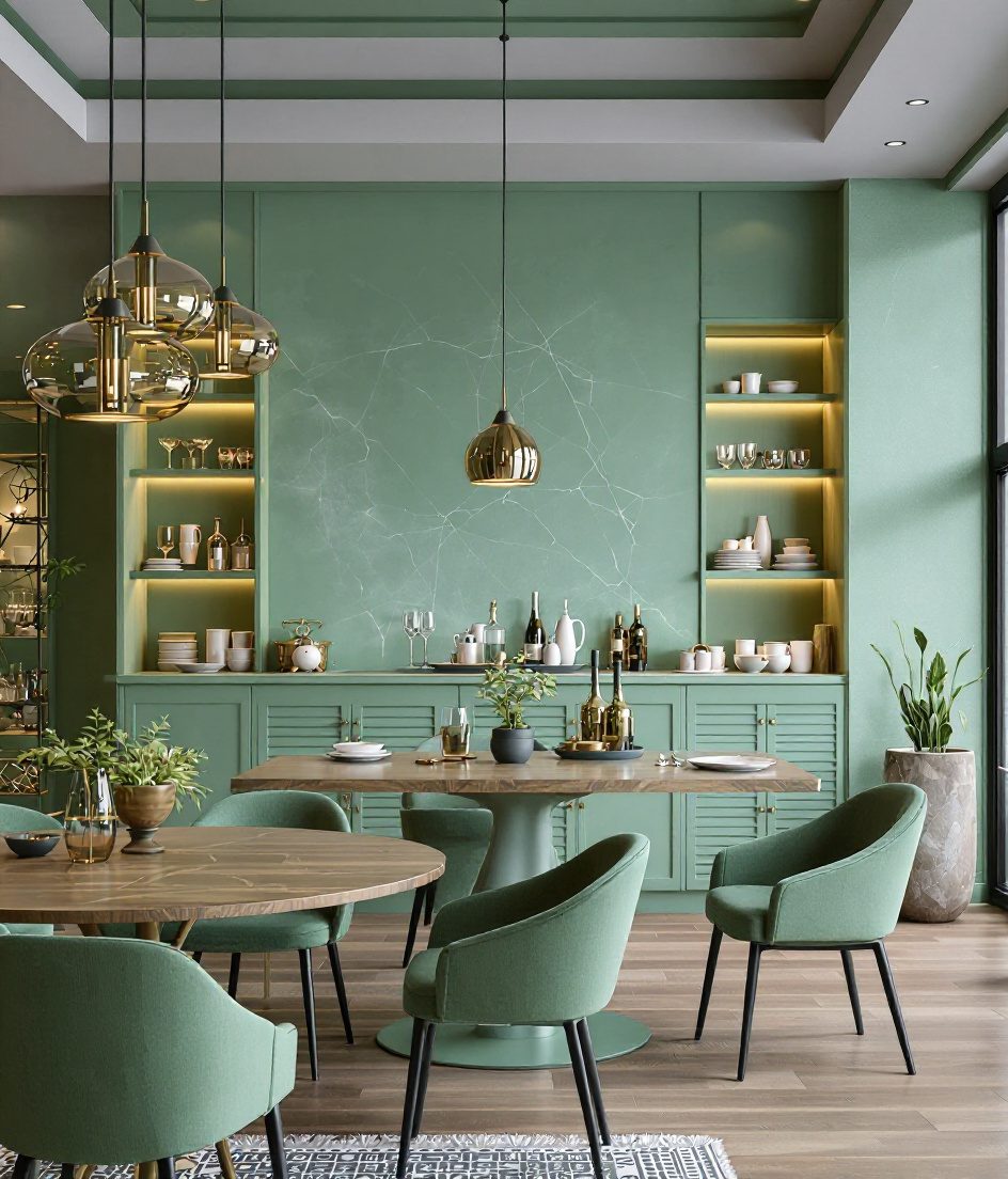Open-Plan Bar-Adjacent Dining — Sage & Brass