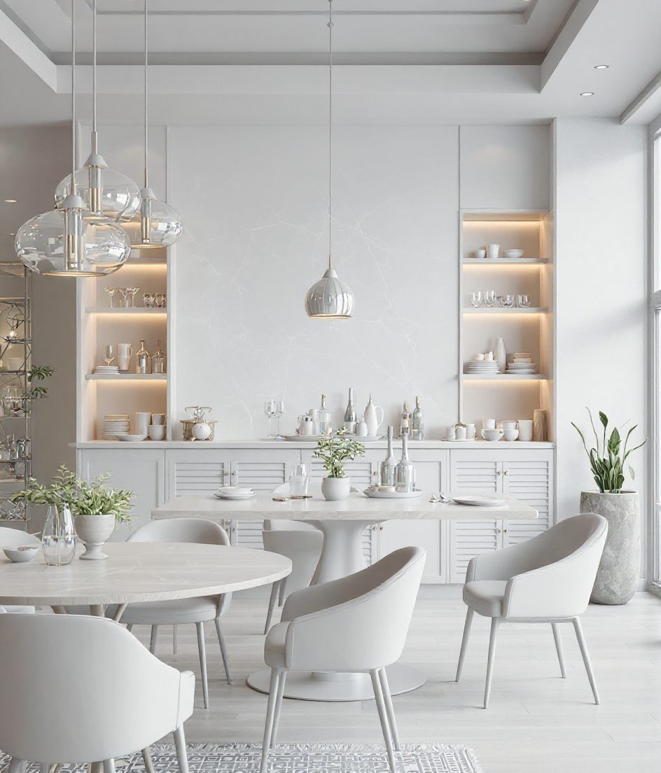 Open-Plan Bar-Adjacent Dining — White Modern