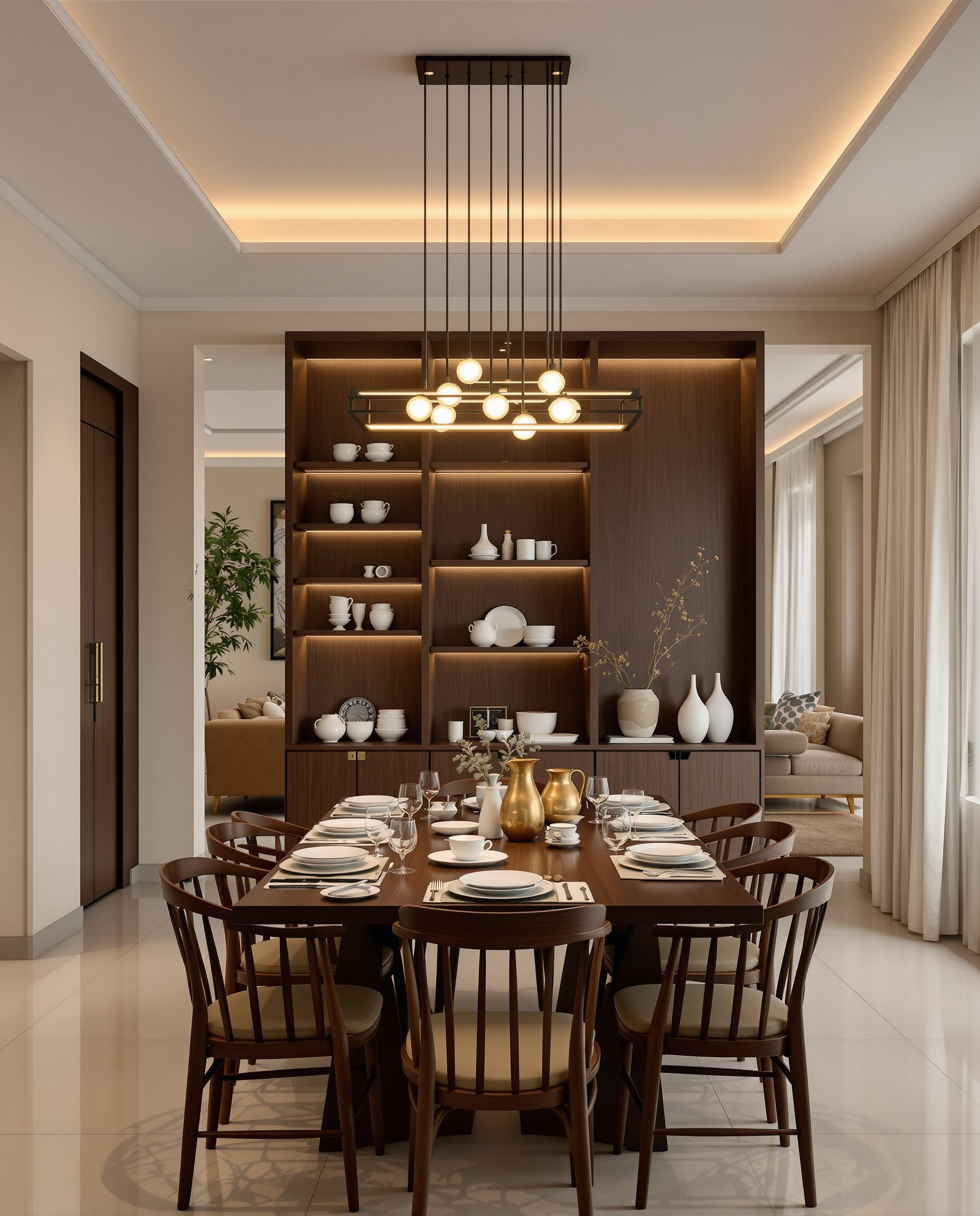 Open-Plan Divider-Shelf Dining — Walnut Classic