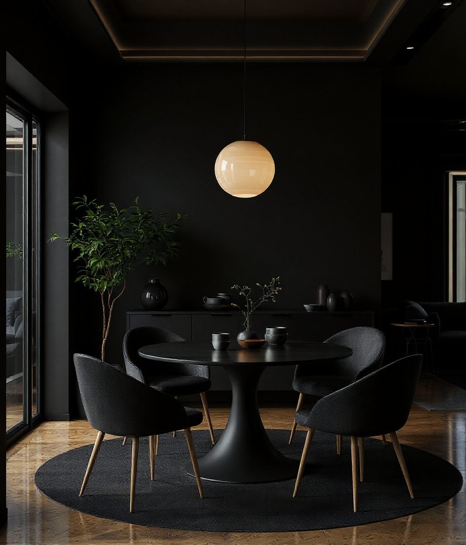 Open-Plan Round Table Dining — Charcoal Minimal