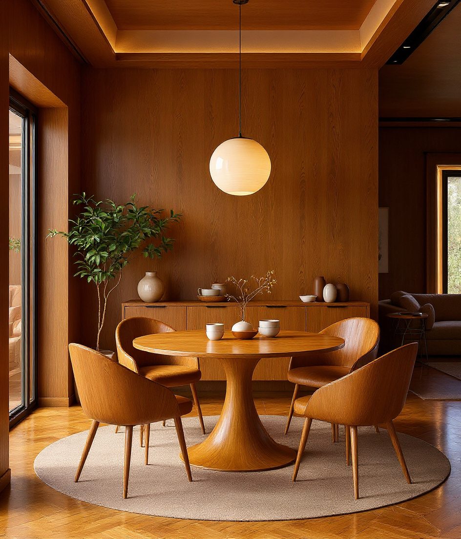 Open-Plan Round Table Dining — Warm Oak