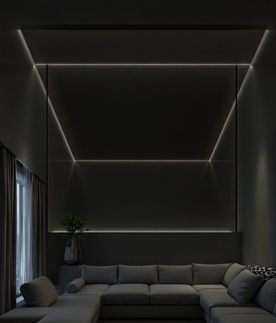 Backlit Stretch Panel Feature Ceiling — Charcoal Minimal