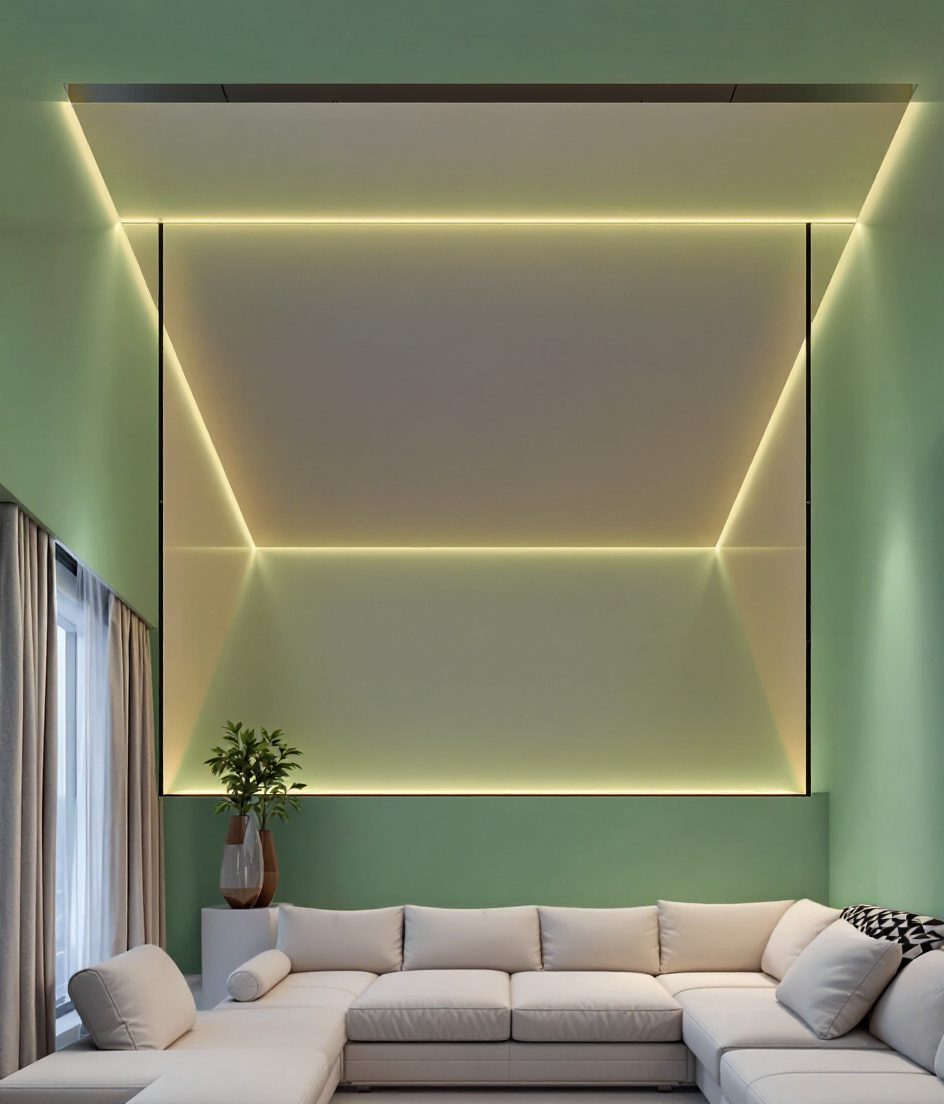 Backlit Stretch Panel Feature Ceiling — Sage & Brass