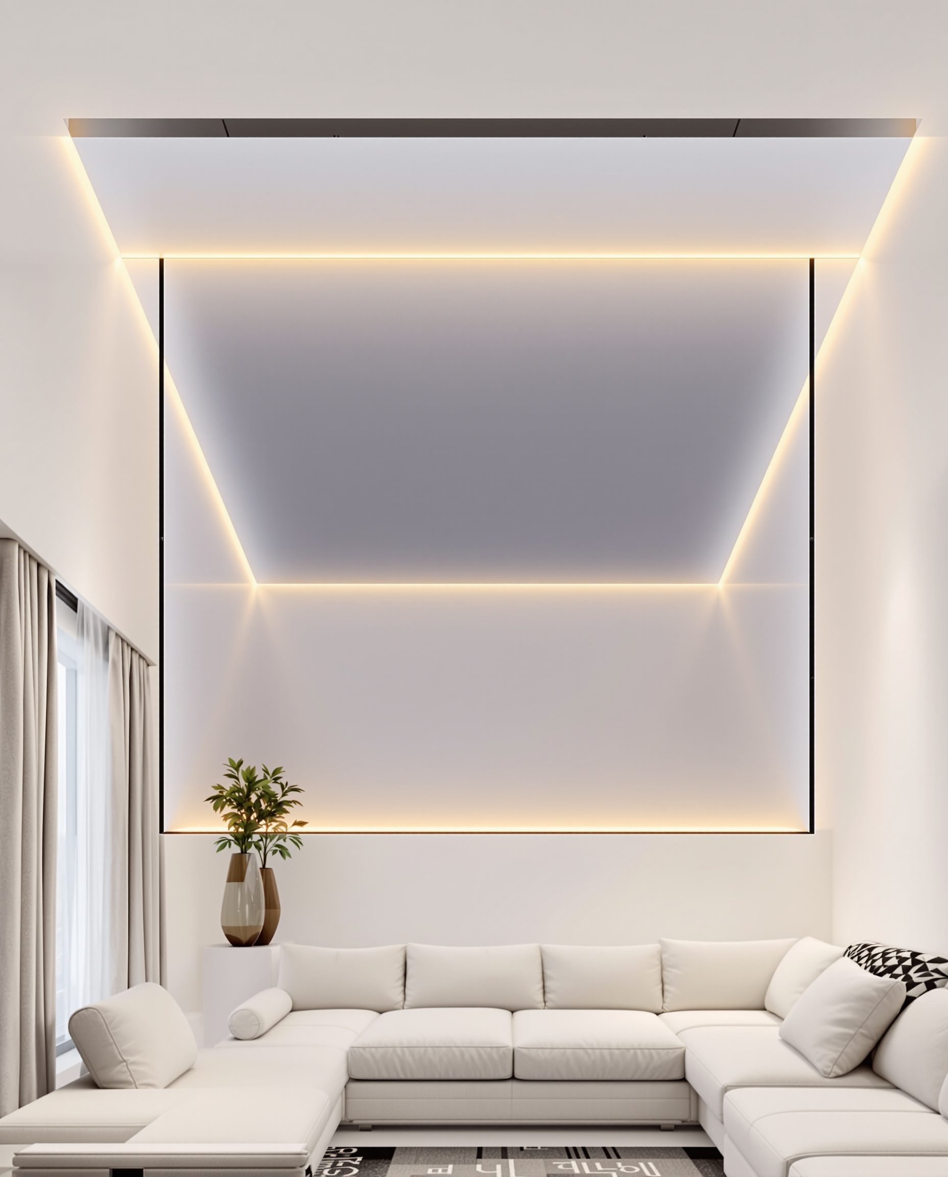 Backlit Stretch Panel Feature Ceiling — White Modern