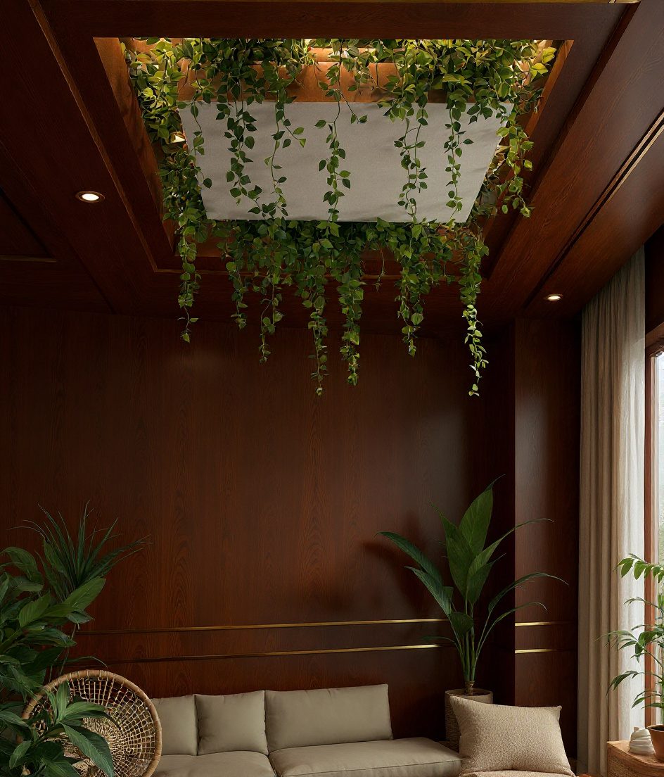 Biophilic Greenery Feature Ceiling — Walnut Classic