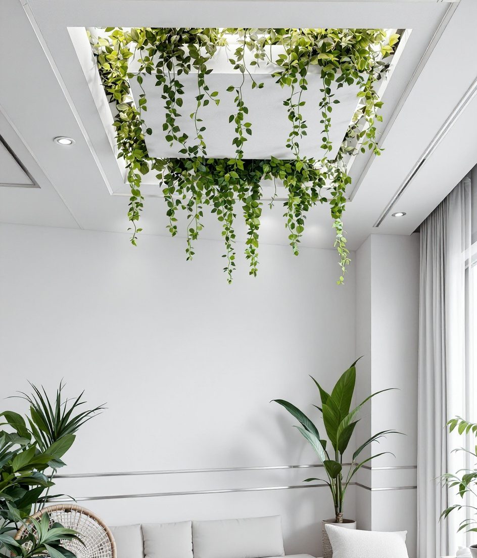 Biophilic Greenery Feature Ceiling — White Modern