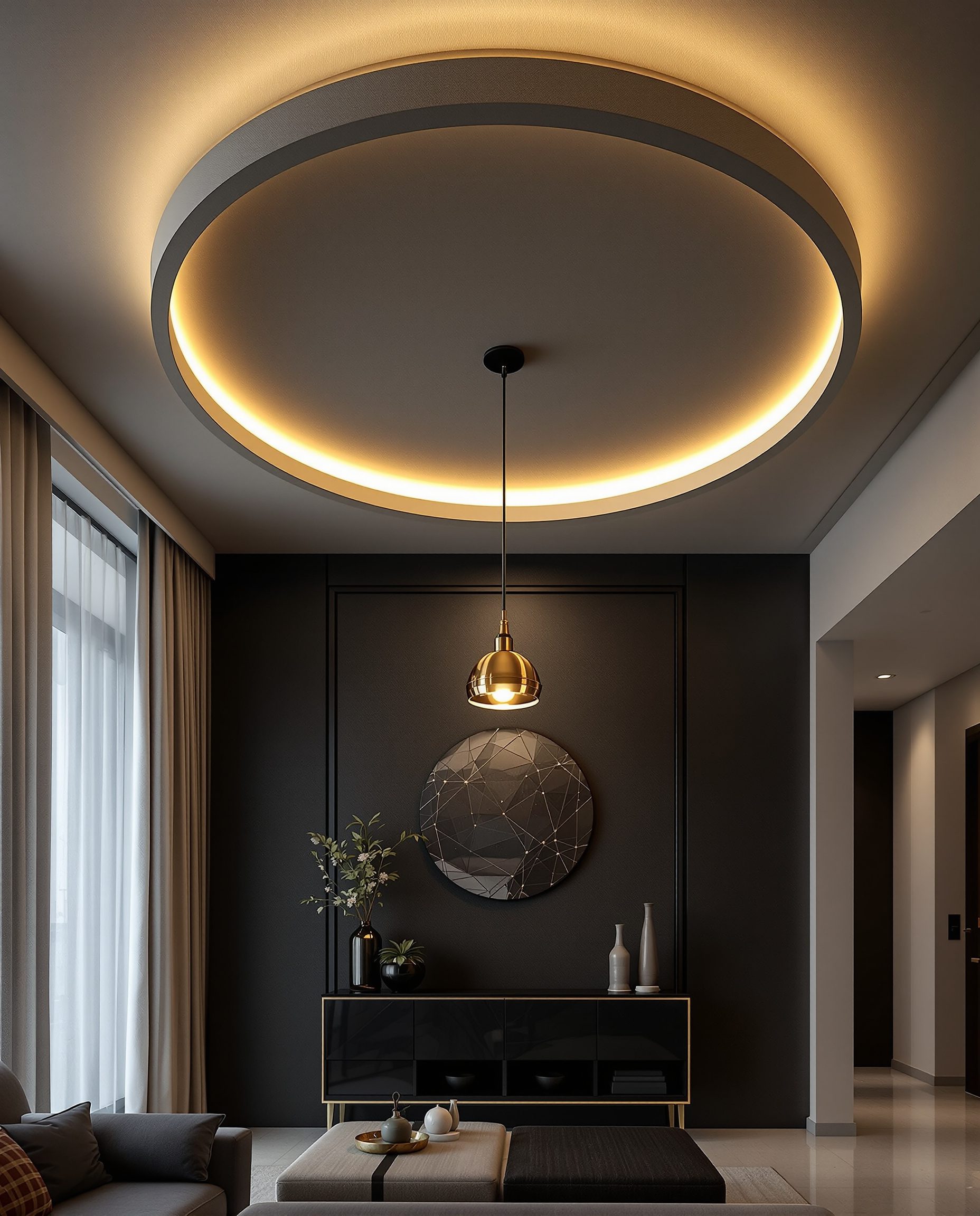 Circular Cove Centre Ceiling — Charcoal Minimal