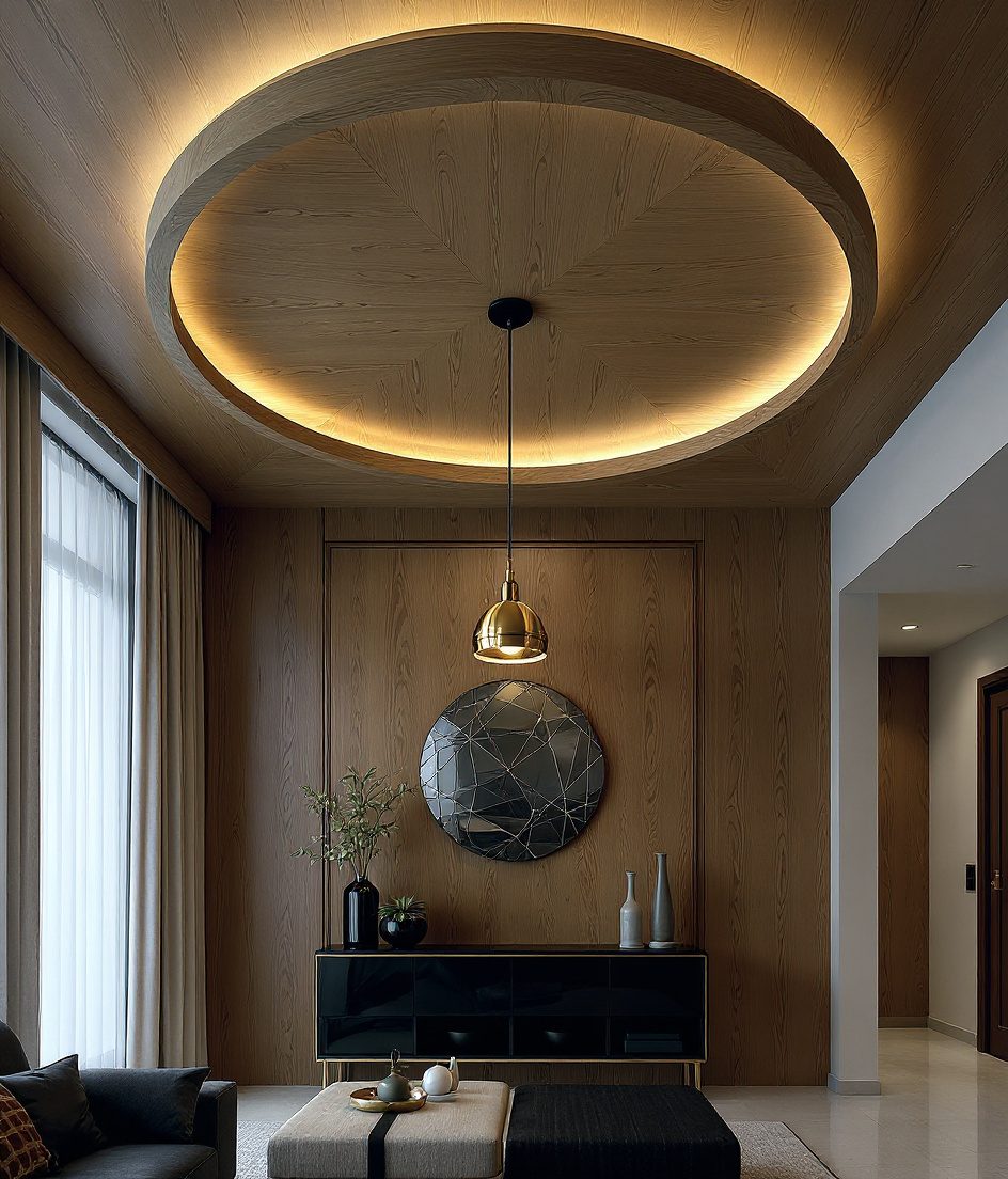 Circular Cove Centre Ceiling — Warm Oak
