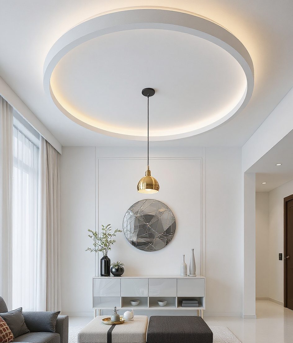 Circular Cove Centre Ceiling — White Modern