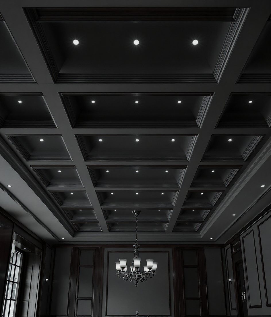 Coffered Grid Dining Ceiling — Charcoal Minimal