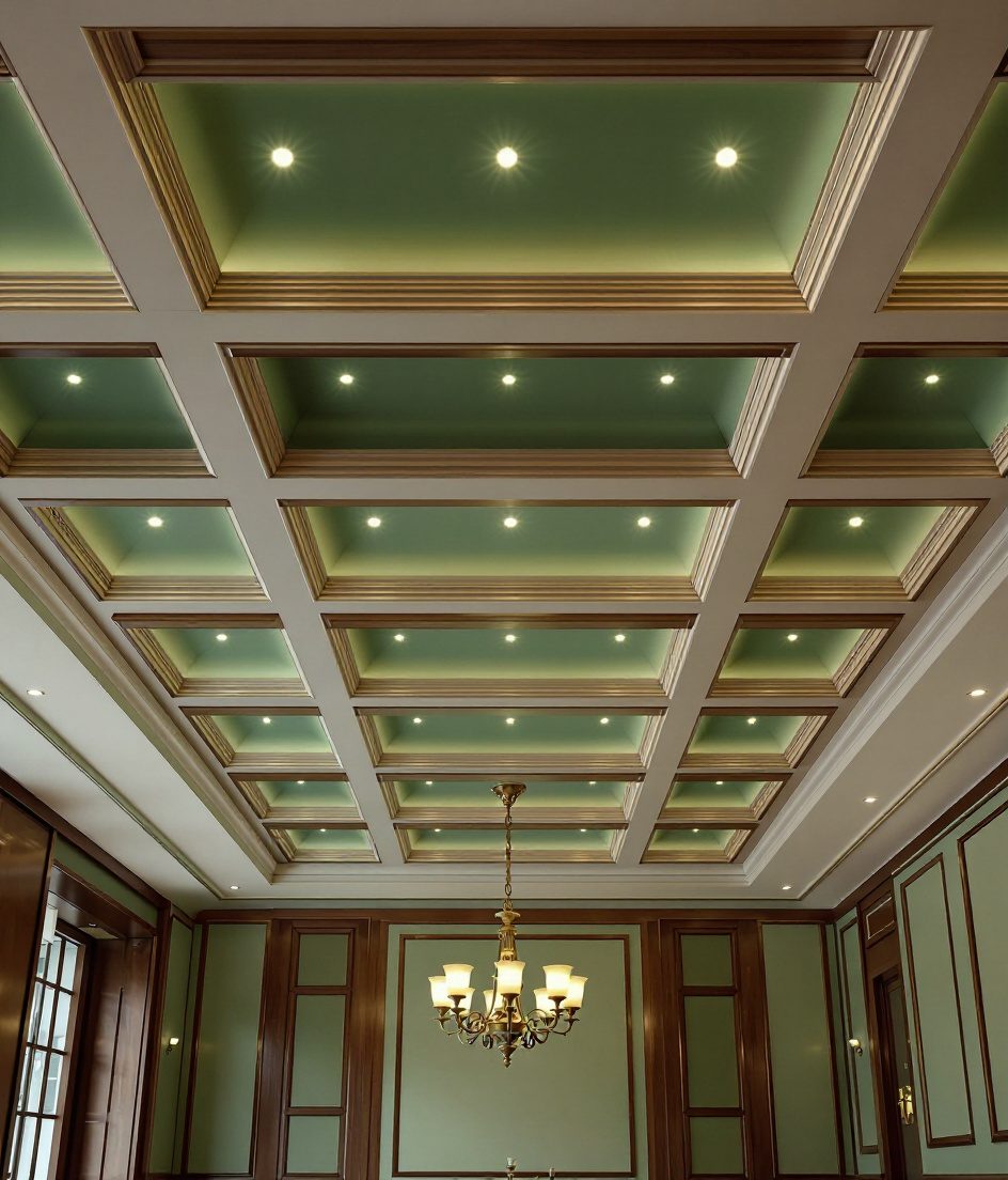 Coffered Grid Dining Ceiling — Sage & Brass