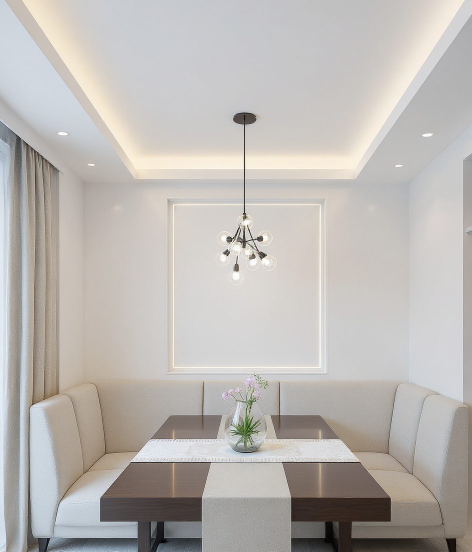 Dining Tray Ceiling with Pendant — White Modern