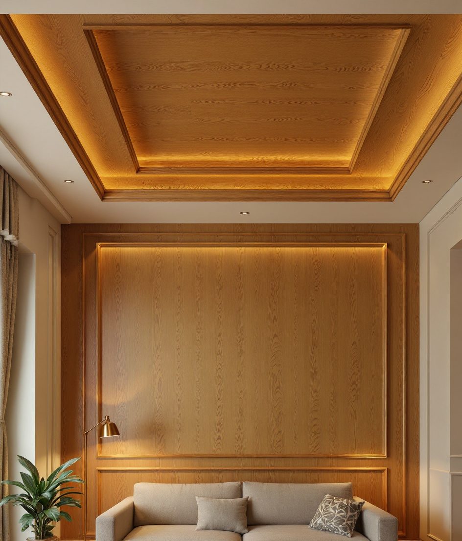 Double Cove Living Ceiling — Warm Oak