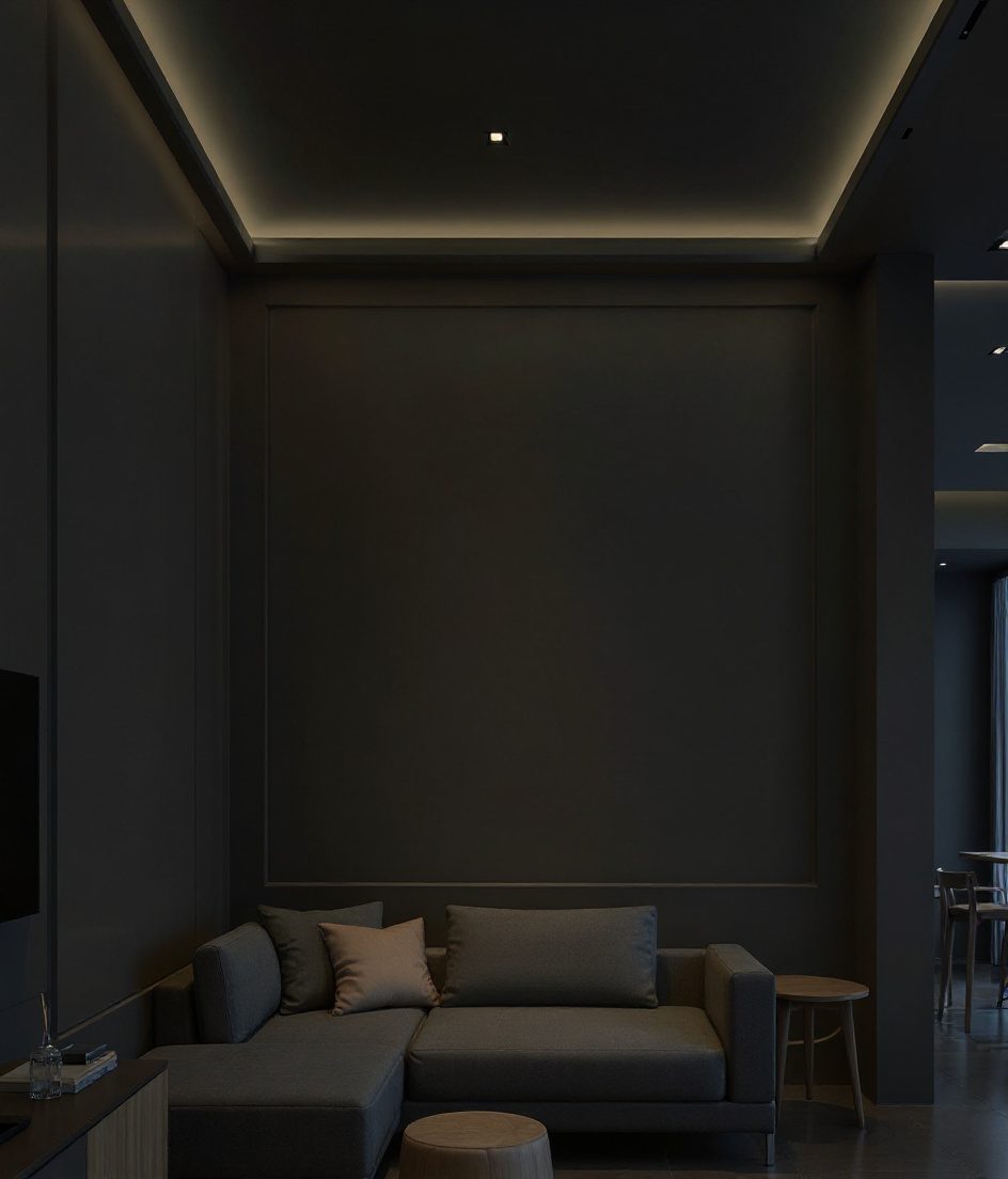 L-Shaped Cove Drawing Ceiling — Charcoal Minimal