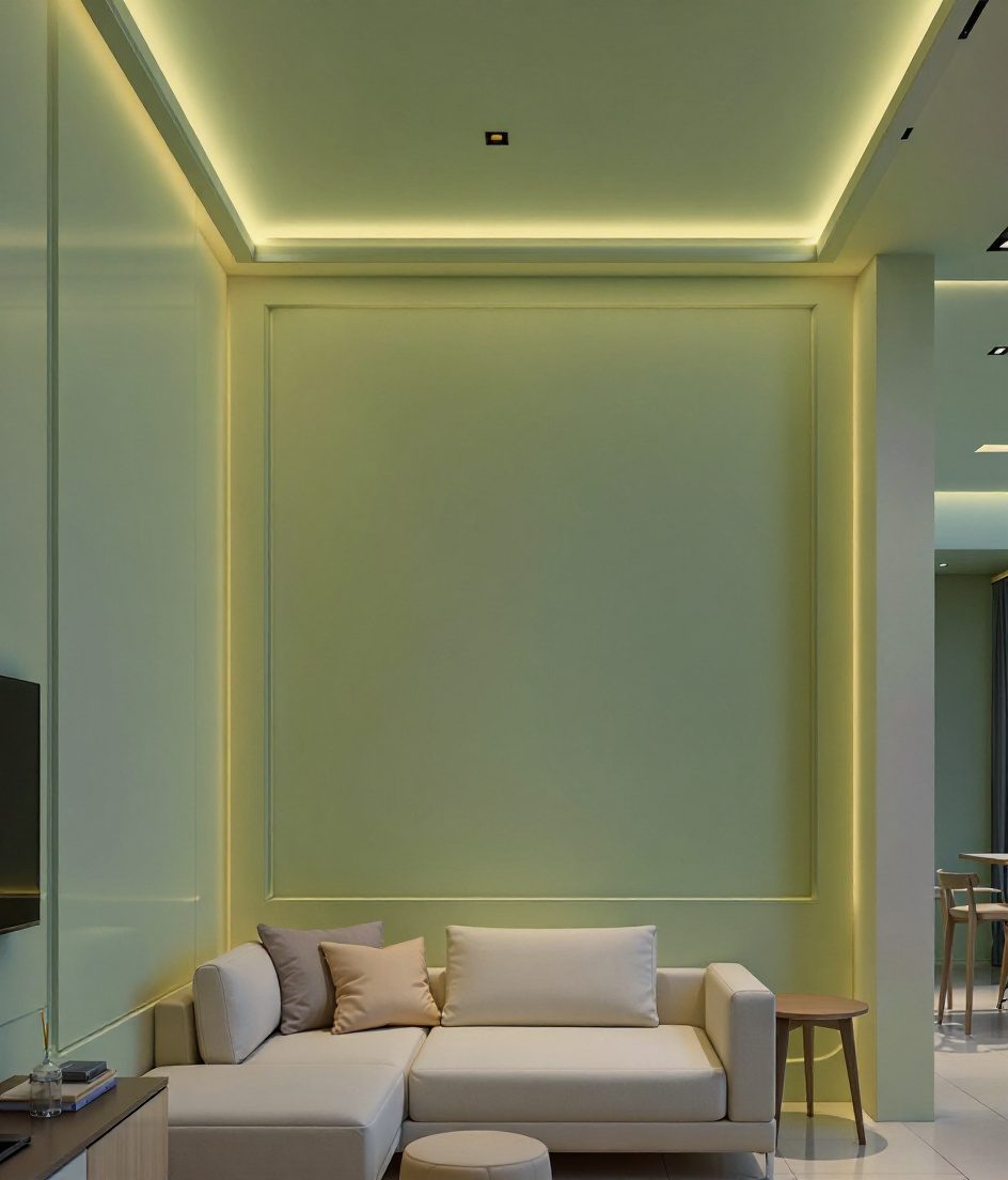 L-Shaped Cove Drawing Ceiling — Sage & Brass