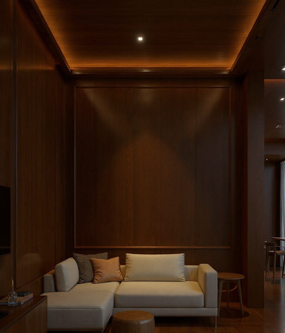 L-Shaped Cove Drawing Ceiling — Walnut Classic