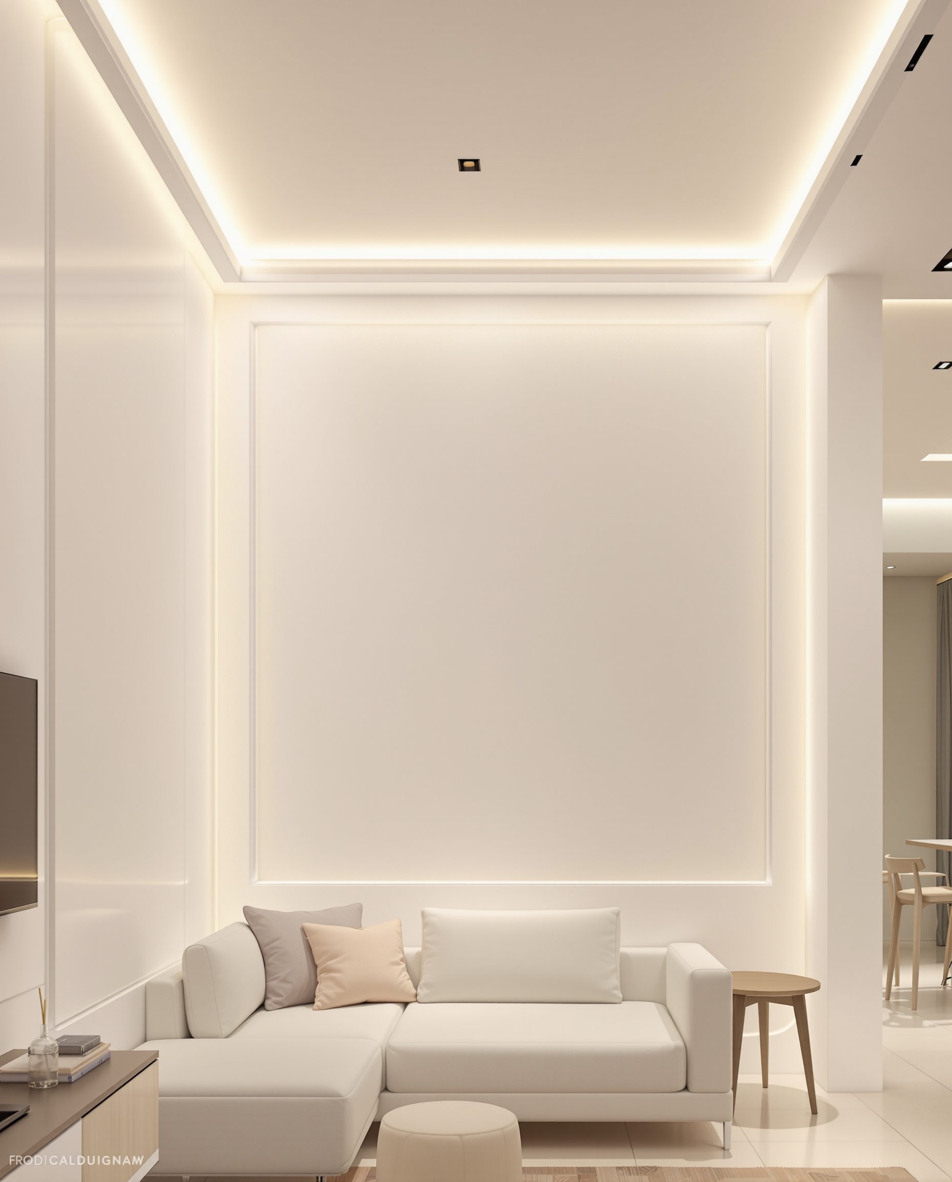 L-Shaped Cove Drawing Ceiling — White Modern