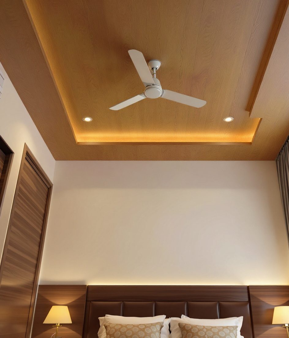 Minimal Flush Bedroom Ceiling — Warm Oak