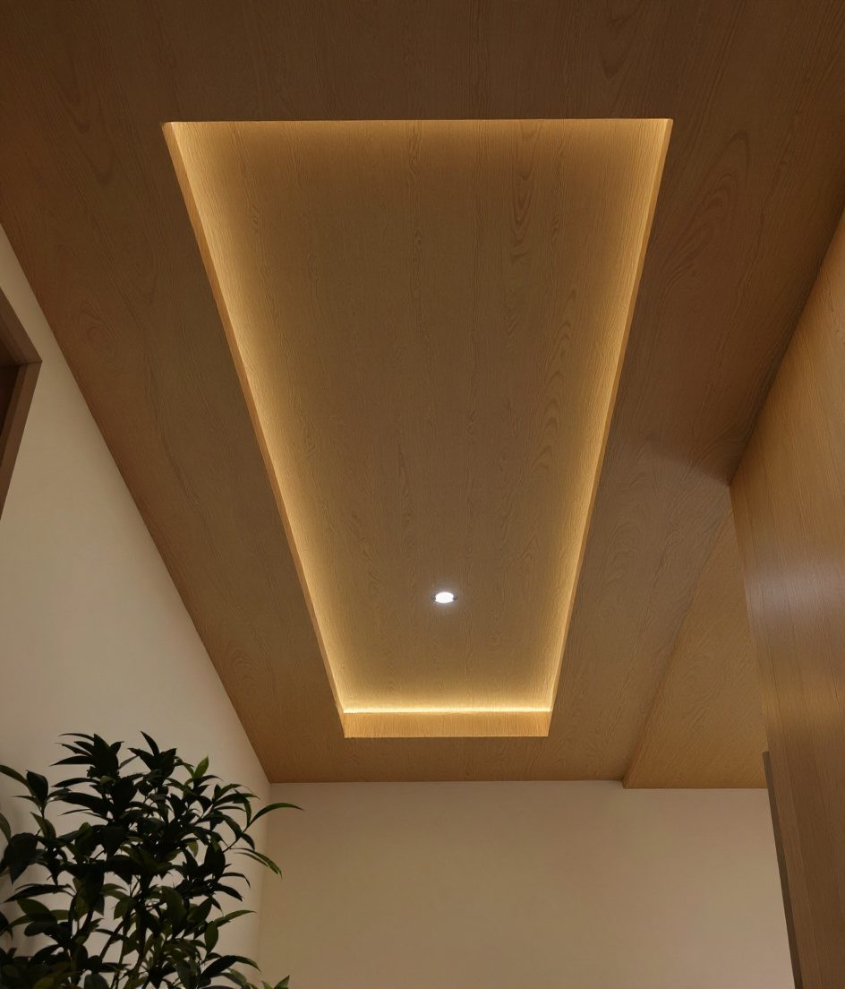 Minimal Linear Profile Ceiling — Warm Oak