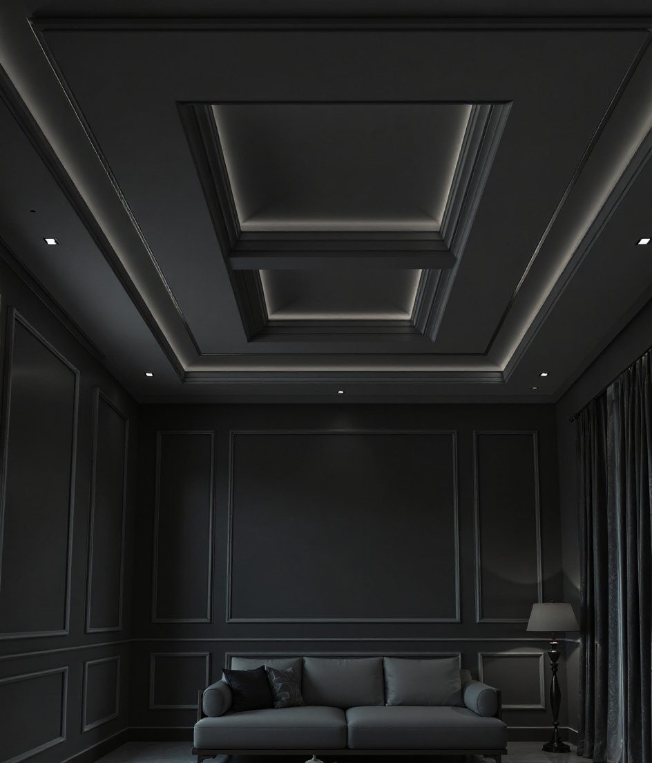 Multi-Level Stepped Tray Ceiling — Charcoal Minimal