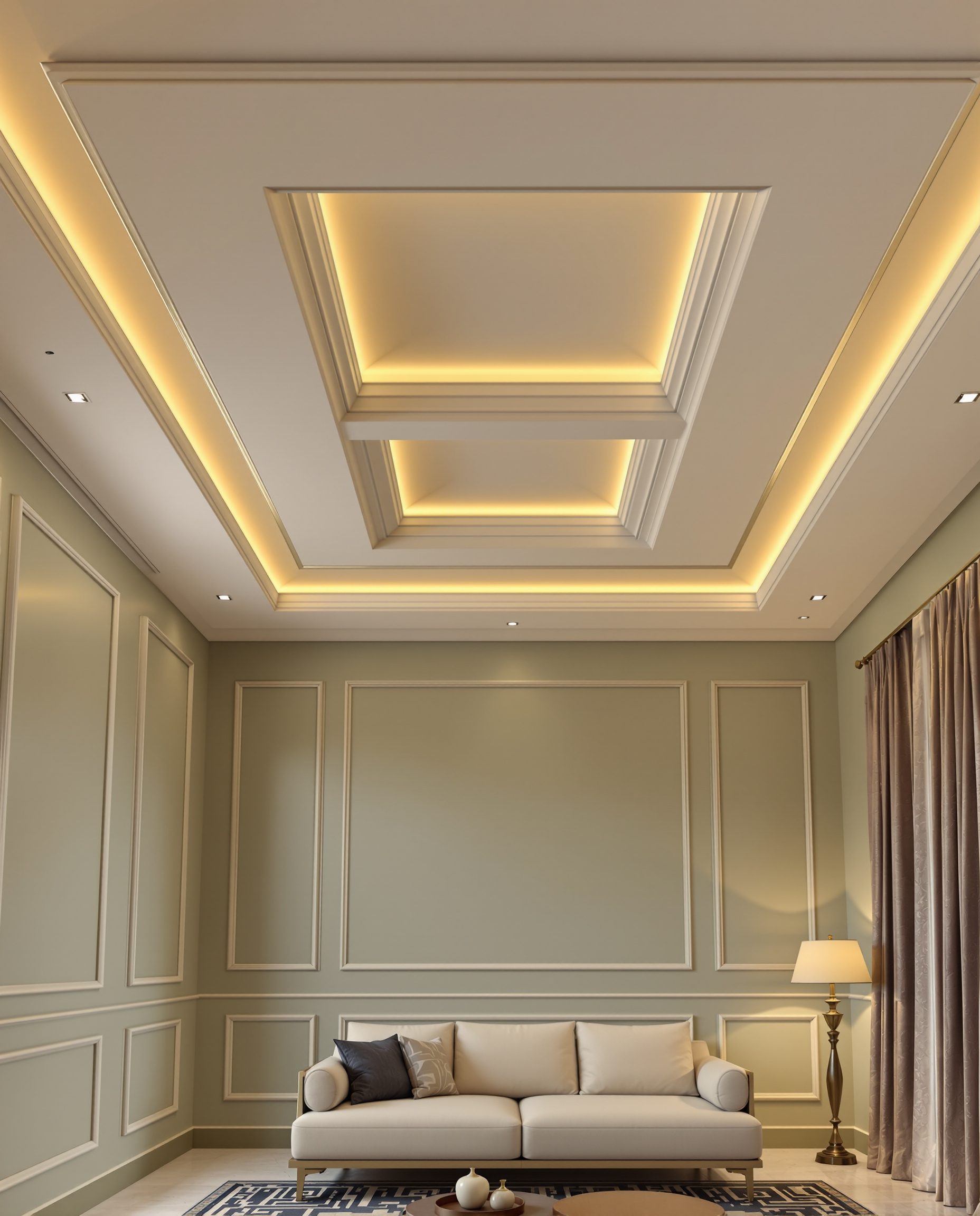 Multi-Level Stepped Tray Ceiling — Sage & Brass