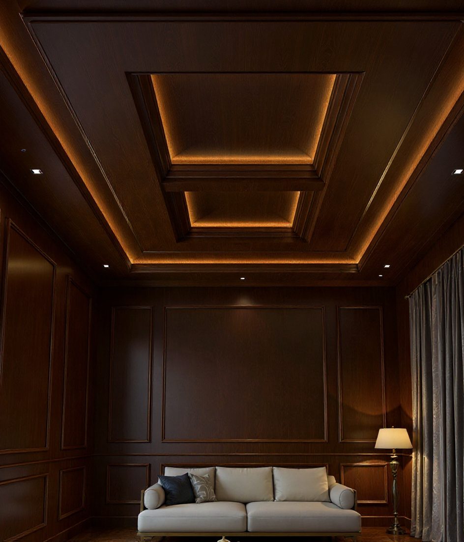 Multi-Level Stepped Tray Ceiling — Walnut Classic