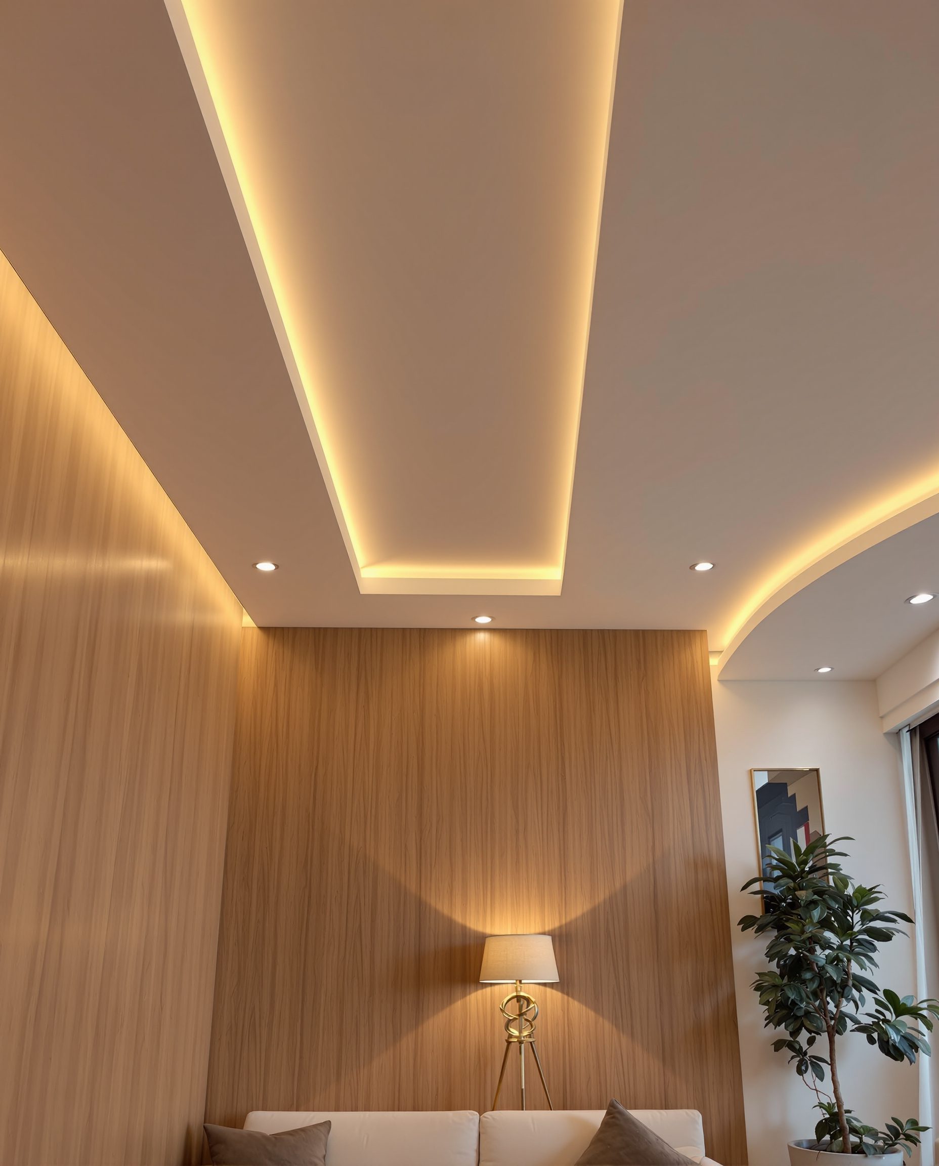 Peripheral Cove POP Ceiling — Warm Oak