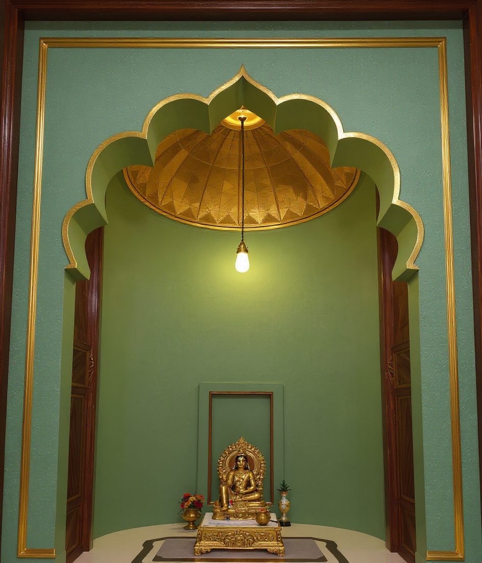 Pooja Room Dome Gold-Leaf Ceiling — Sage & Brass