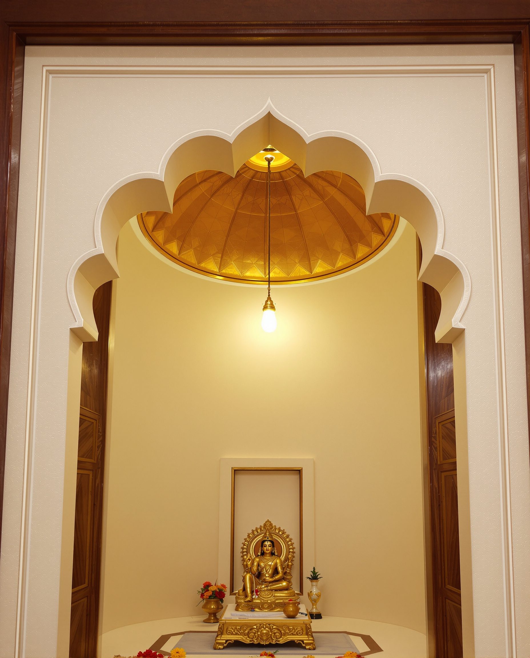 Pooja Room Dome Gold-Leaf Ceiling — Walnut Classic