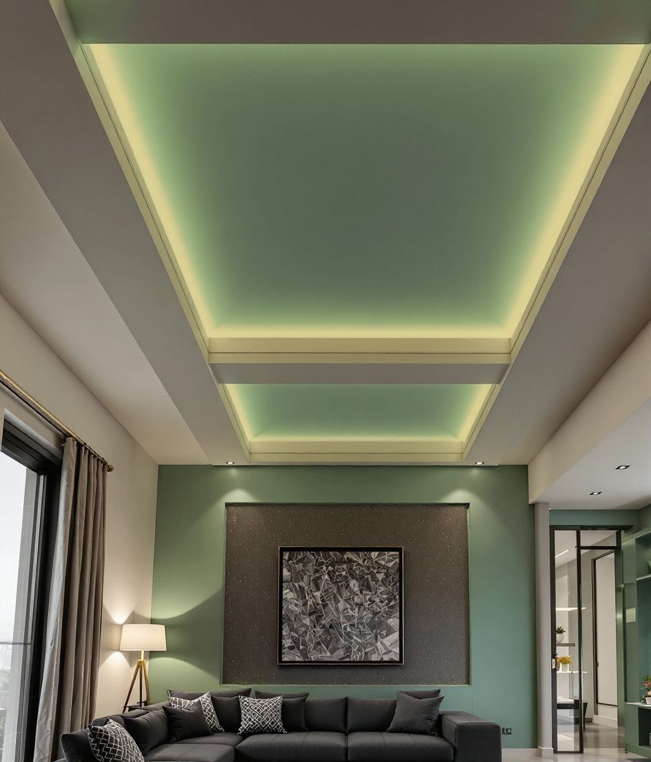 Rectangular Coffer Box Living Ceiling — Sage & Brass