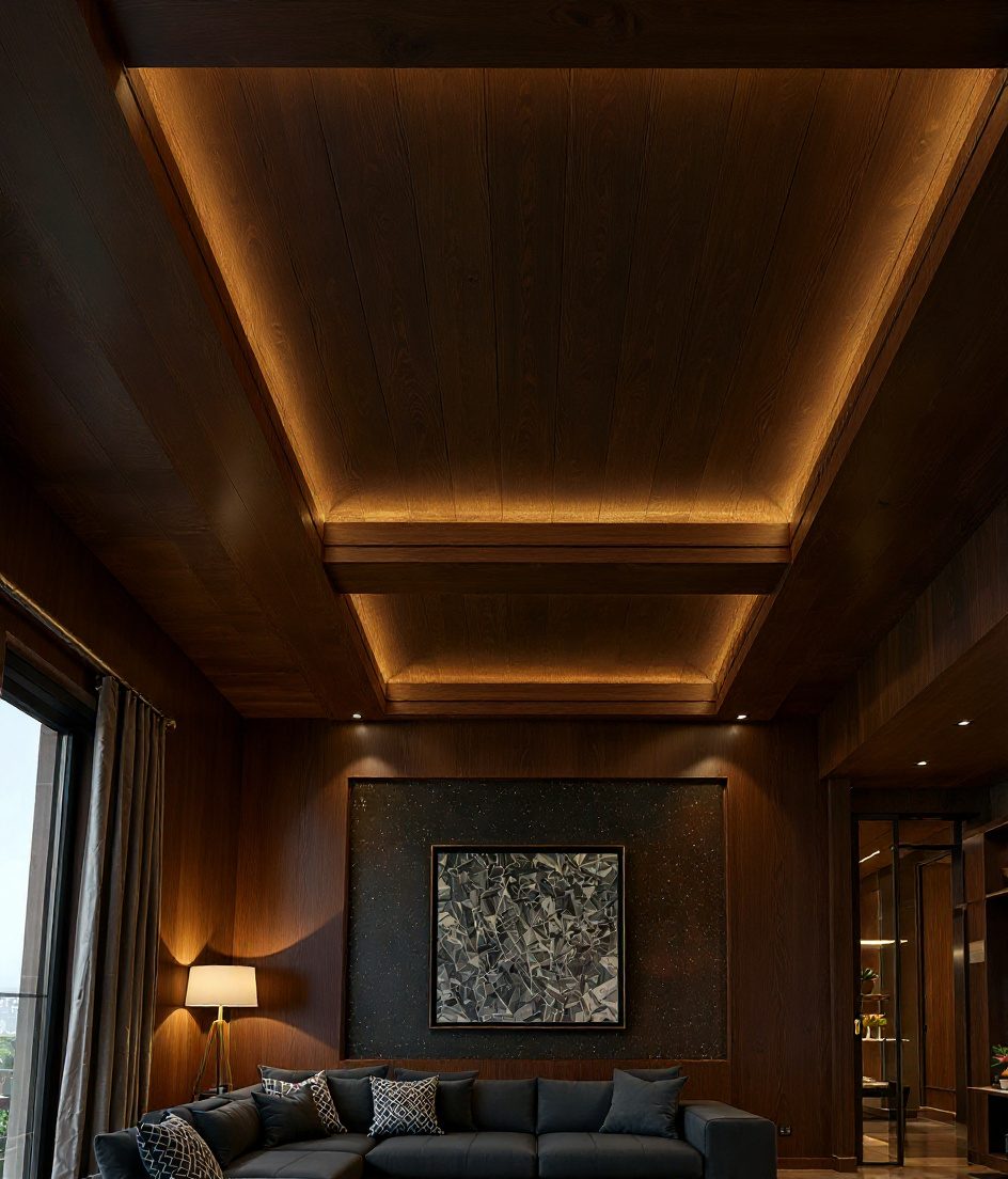 Rectangular Coffer Box Living Ceiling — Walnut Classic