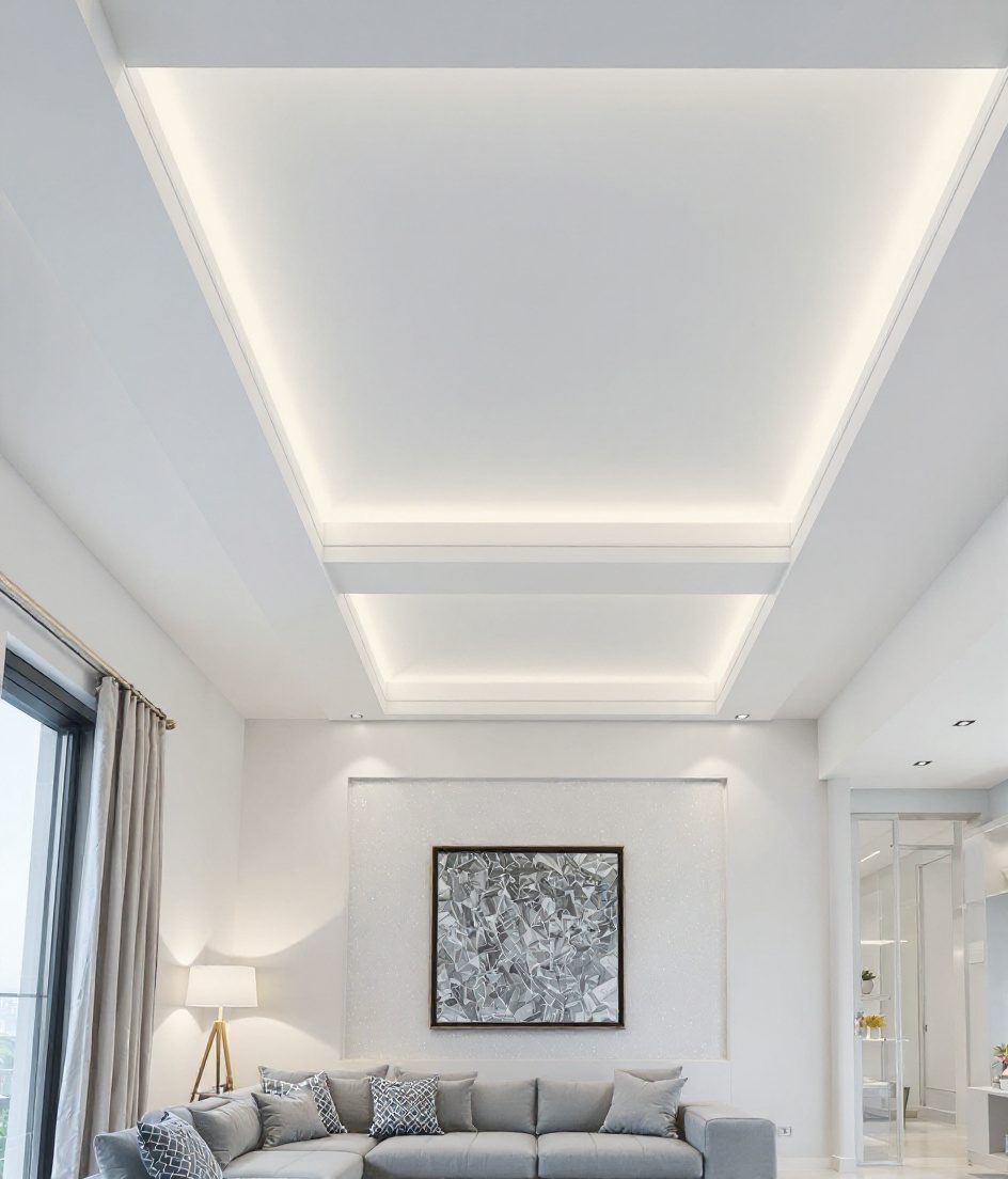 Rectangular Coffer Box Living Ceiling — White Modern