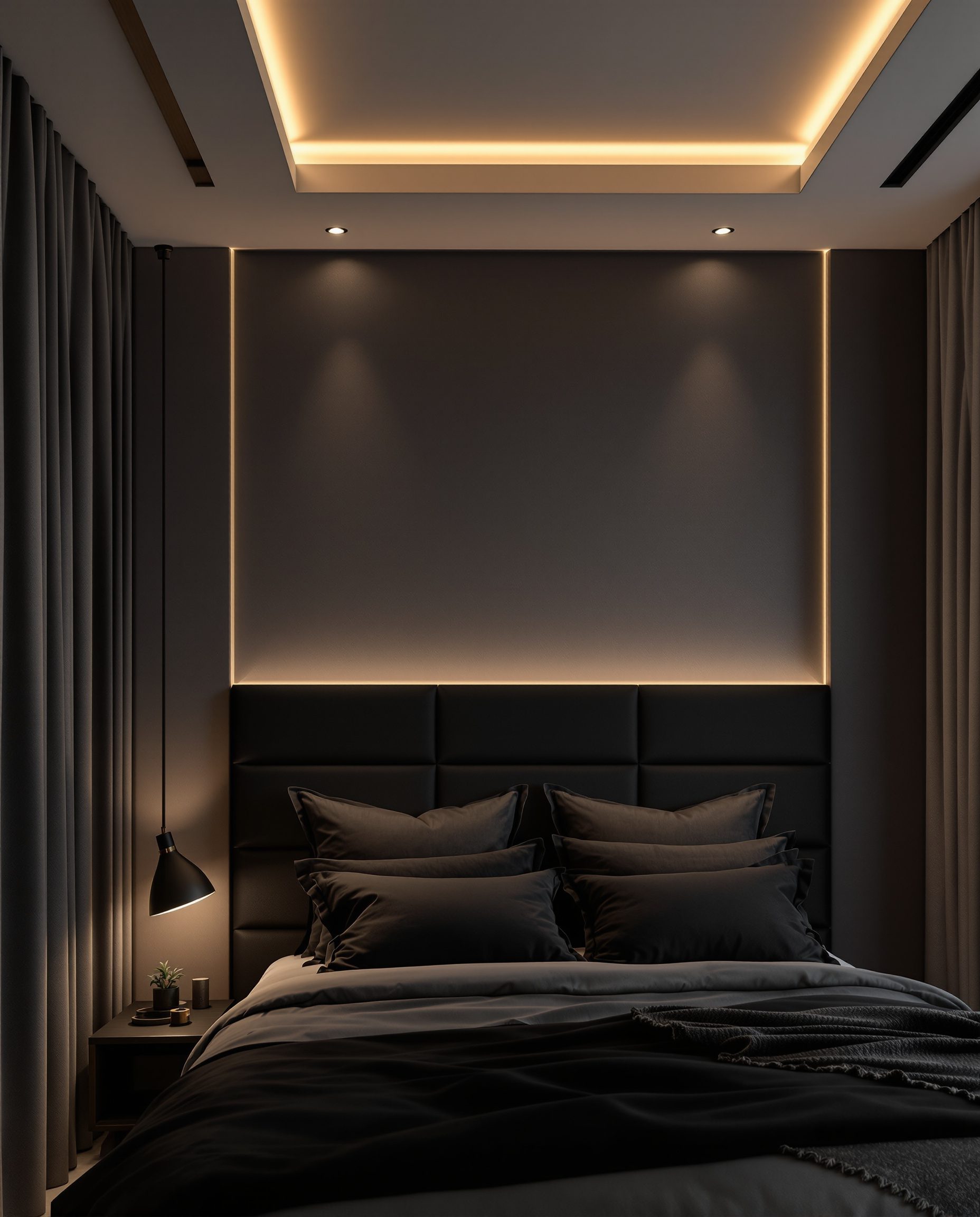 Rectangular Cove Tray Bedroom Ceiling — Charcoal Minimal