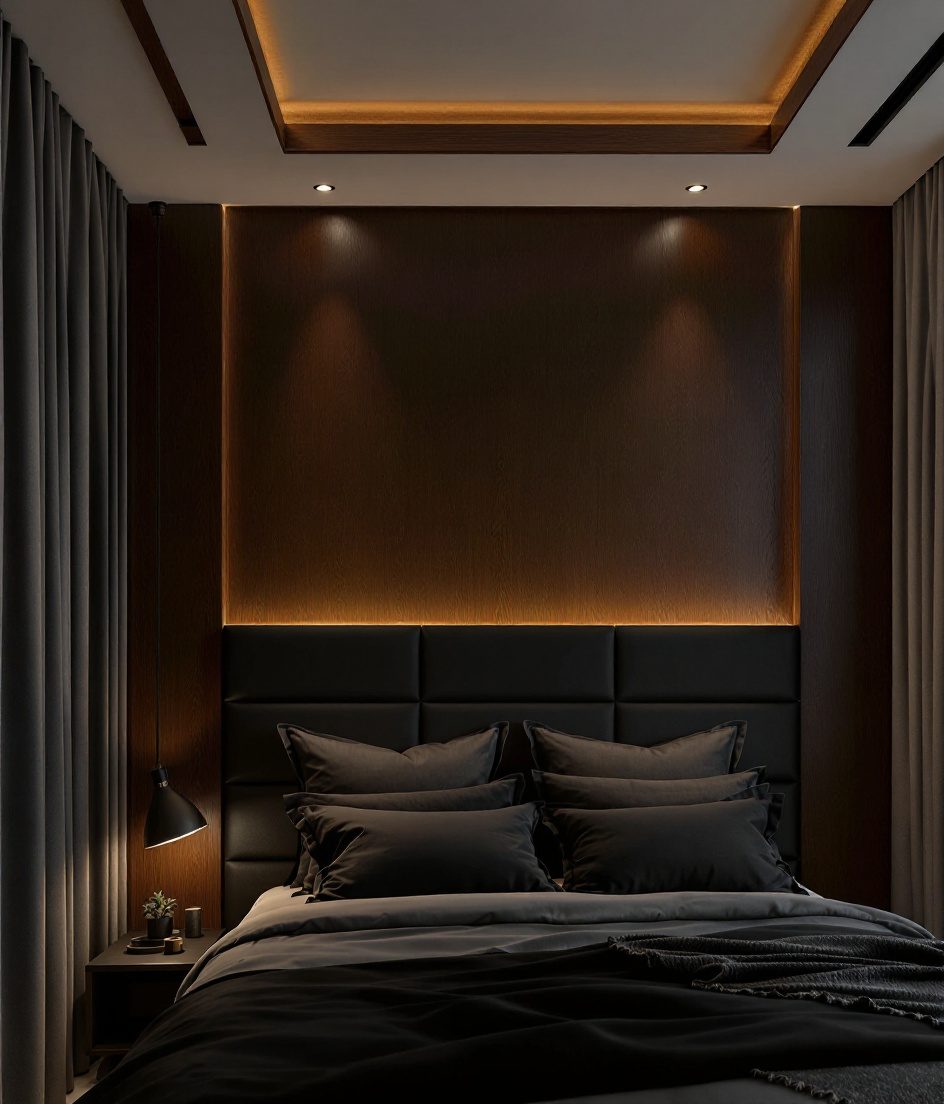Rectangular Cove Tray Bedroom Ceiling — Walnut Classic
