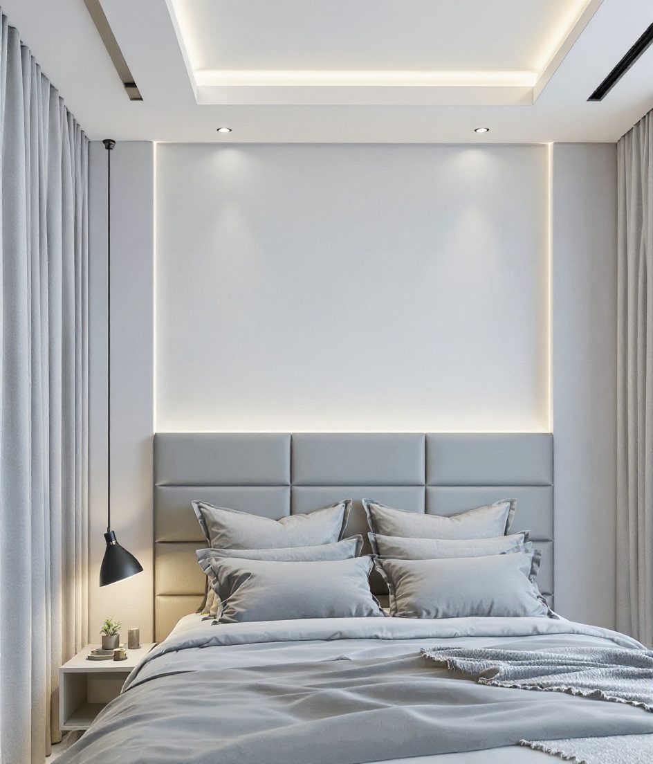 Rectangular Cove Tray Bedroom Ceiling — White Modern