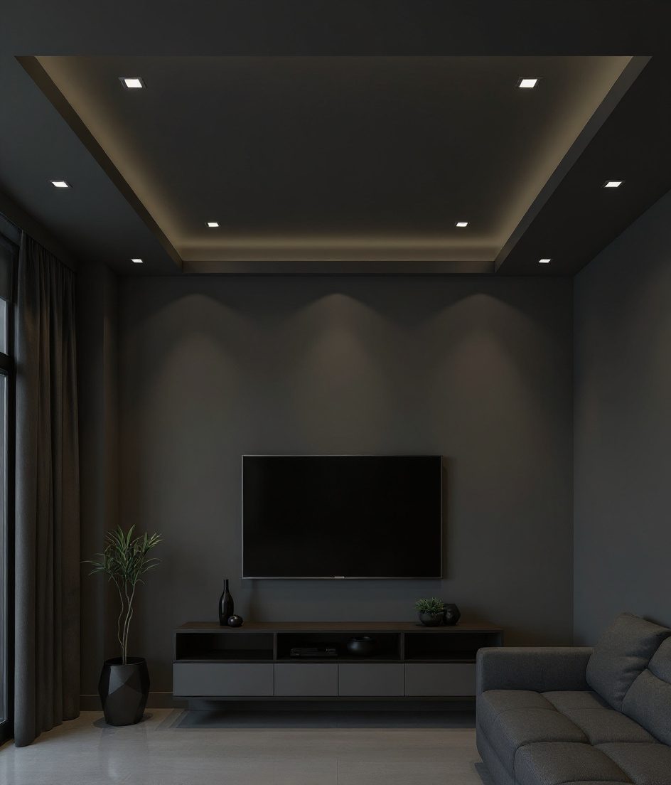 Single-Level Gypsum Minimal Ceiling — Charcoal Minimal