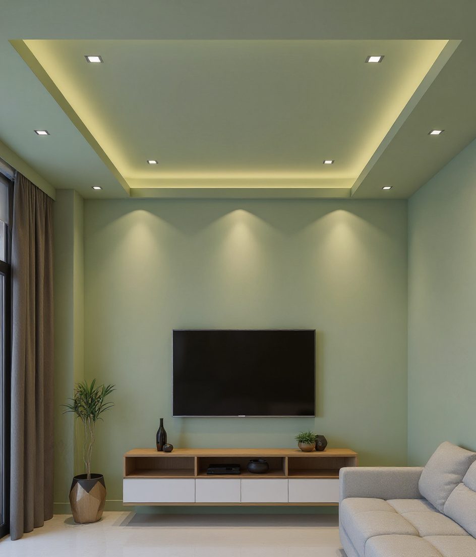 Single-Level Gypsum Minimal Ceiling — Sage & Brass