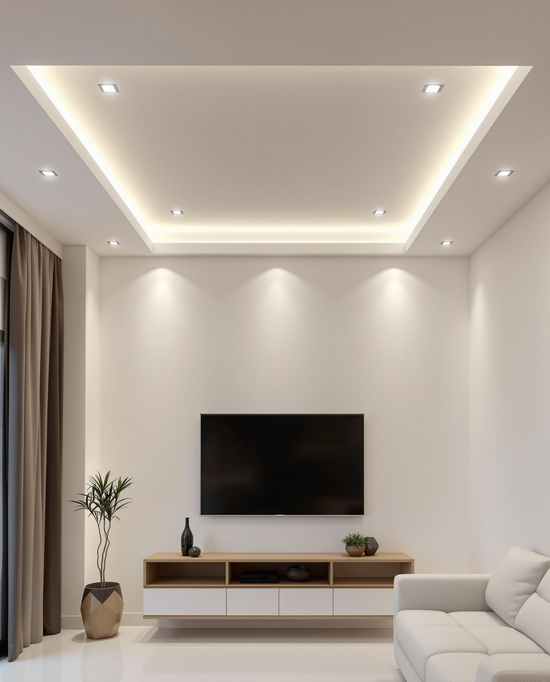 Single-Level Gypsum Minimal Ceiling — White Modern