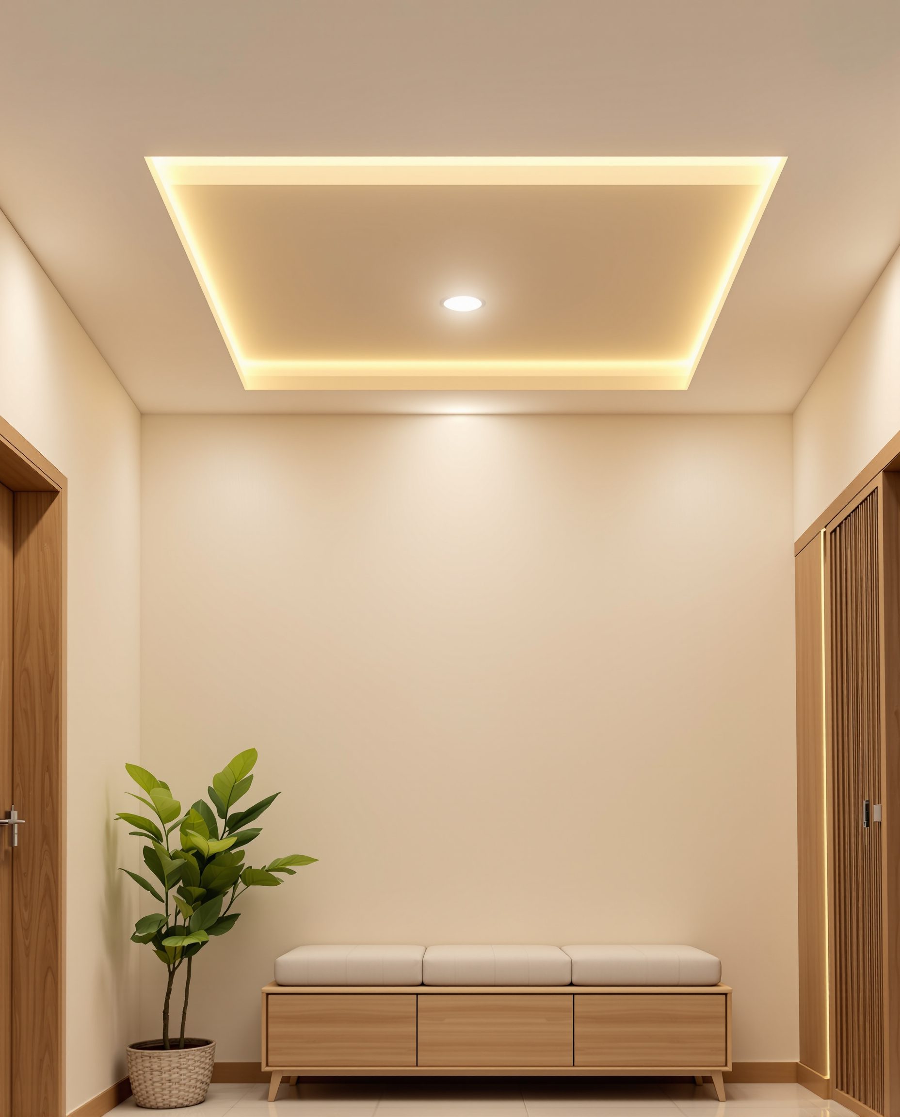 Single-Level Tray Ceiling — Warm Oak