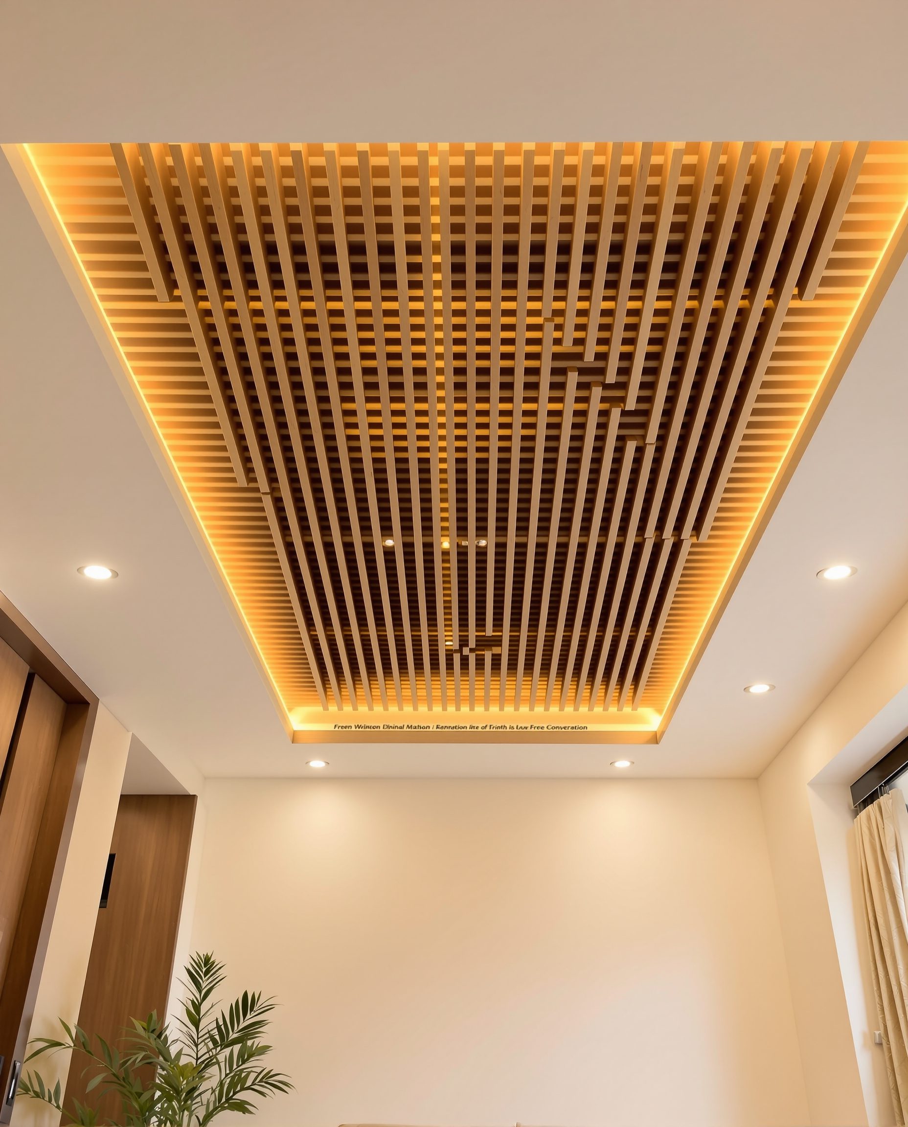 Slatted Wood Feature Ceiling — Warm Oak
