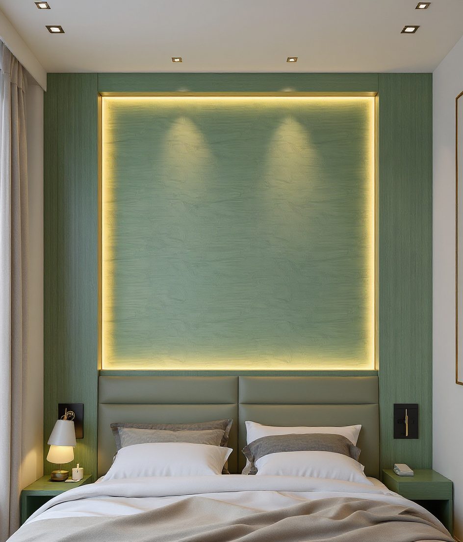 Wood Veneer Tray Bedroom Ceiling — Sage & Brass